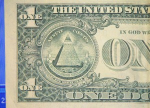 Presunta raffigurazione nel dollaro del Nuovo Ordine Mondiale.