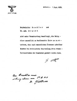 Lettera con cui Hitler ordina l'eutanasia nel Reich.