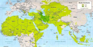Cartina della distribuzione dei sunniti e degli sciiti nel mondo. 