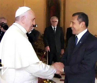 Papa Francesco ha incontrato stamani in Vaticano il presidente della Repubblica del Perù, Ollanta Moisés Humala Tasso. Entrambi hanno sottolineato le buone relazioni tra gli Stati.