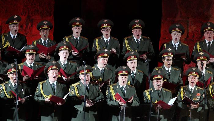 epa05687779 (FILE) - A file picture dated 12 July 2013 shows members of the Russian Red Army Choir performing at the Roman theater of Carthage during the International Festival of Carthage in Tunis, Tunisia. According to media reports on 25 December 2016, a Tu-154 Russian military plane carrying at least 90 people disappeared from radar and crashed into the Black Sea 20 minutes after taking off from an airport in the Russian resort town of Sochi. The plane was reportedly carrying military personnel and members of the Russian Red Army Choir (also known as the Alexandrov Ensemble), who were to perform for Russian troops stationed in Syria.  EPA/MOHAMED MESSARA