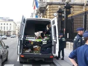 La polizia toglie i fiori per i bambini uccisi tramite eutanasia davanti al Parlamento Belga. 