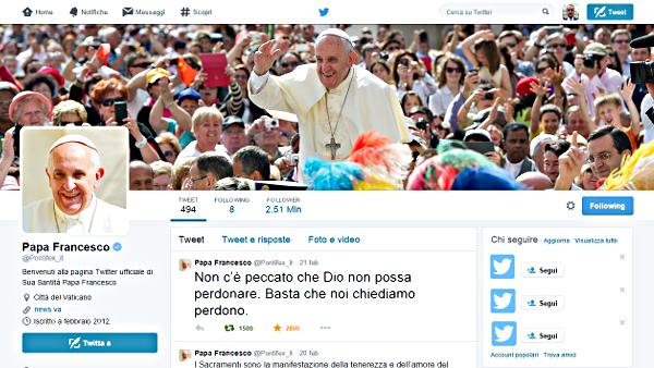 Papa Francesco ha superato i 19 milioni di follower su twitter