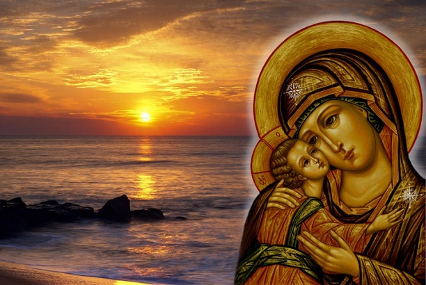 icona-madonna-della-tenerezza-e-tramonto-sul-mare